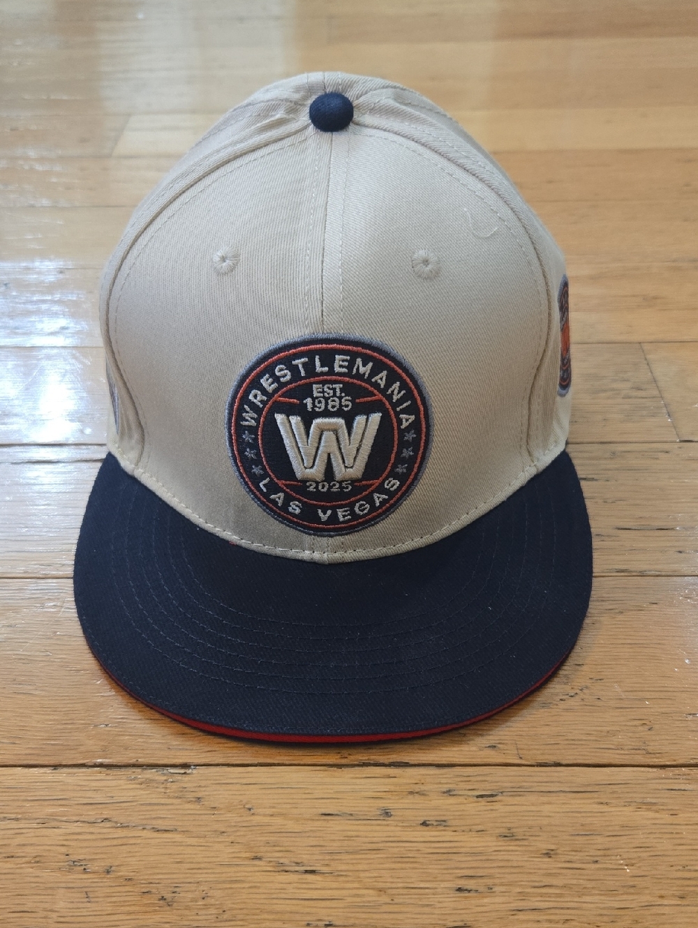 WrestleMania Las Vegas 2025 Old School Logo 41 Retro Cream Navy Snapback Hat Cap